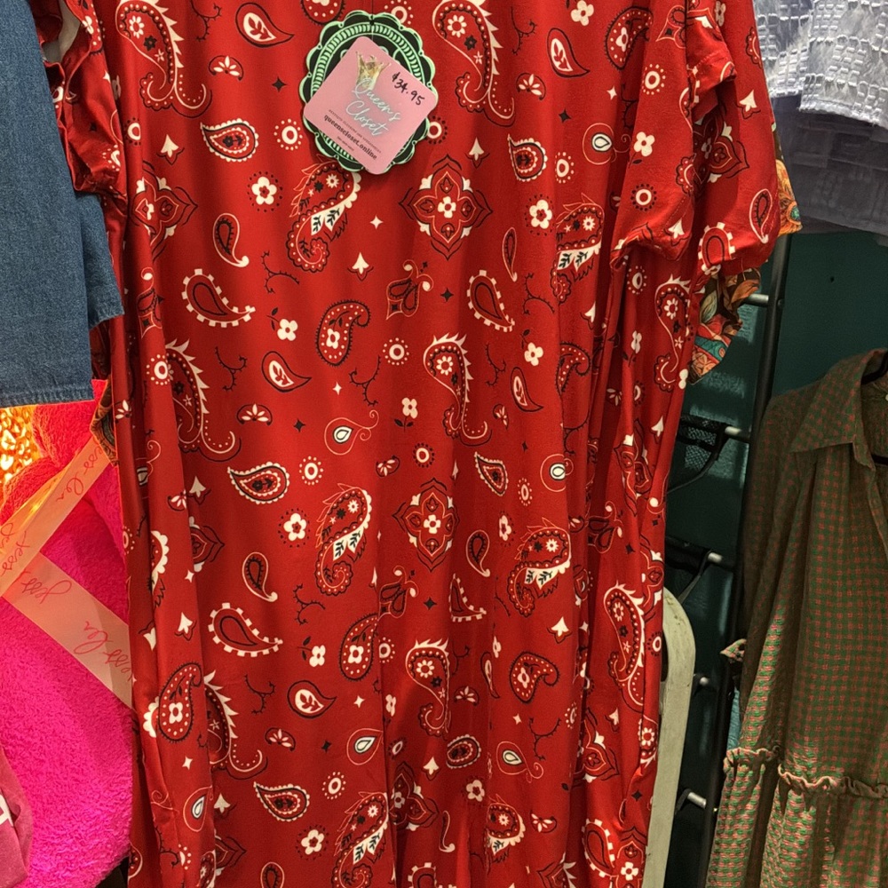 Red Paisley Midi Dress - Comfortable Everyday Style
